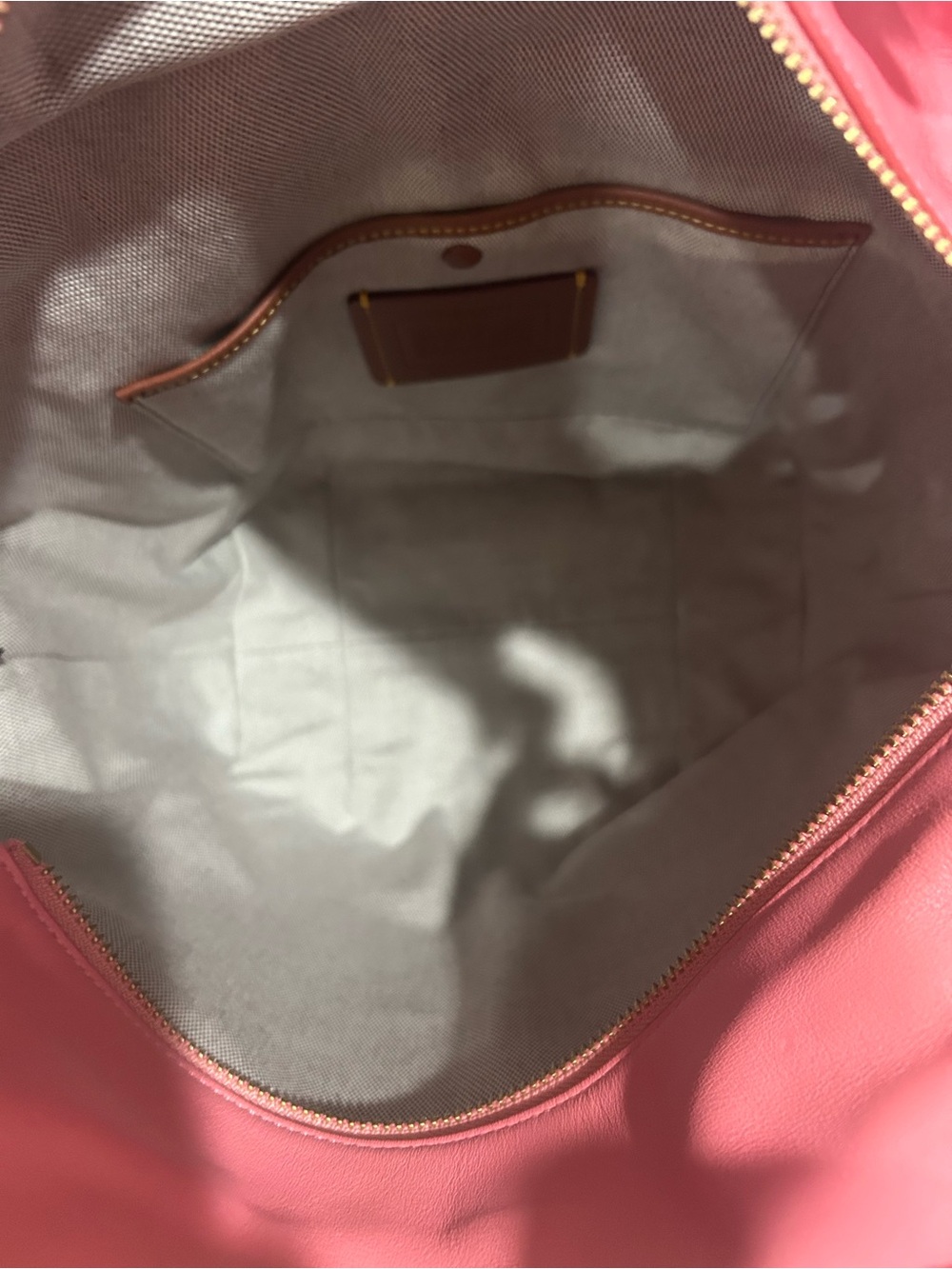 Coach Bea Tote in colorblock taffy pink and orange design. - Picture 6 of 8